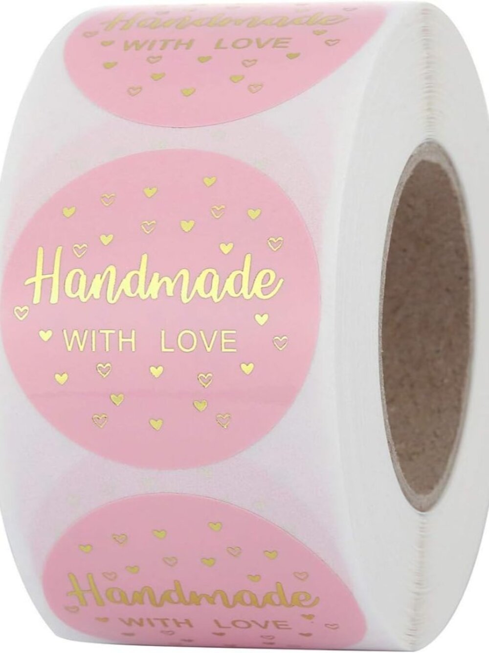 1.5 Inch Round Handmade with Love Stickers Pink for Packaging, Cookie Bags, Smal